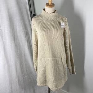 RDI X Nordstrom cream cowl neck mid-length tunic cotton blend sweater NWT